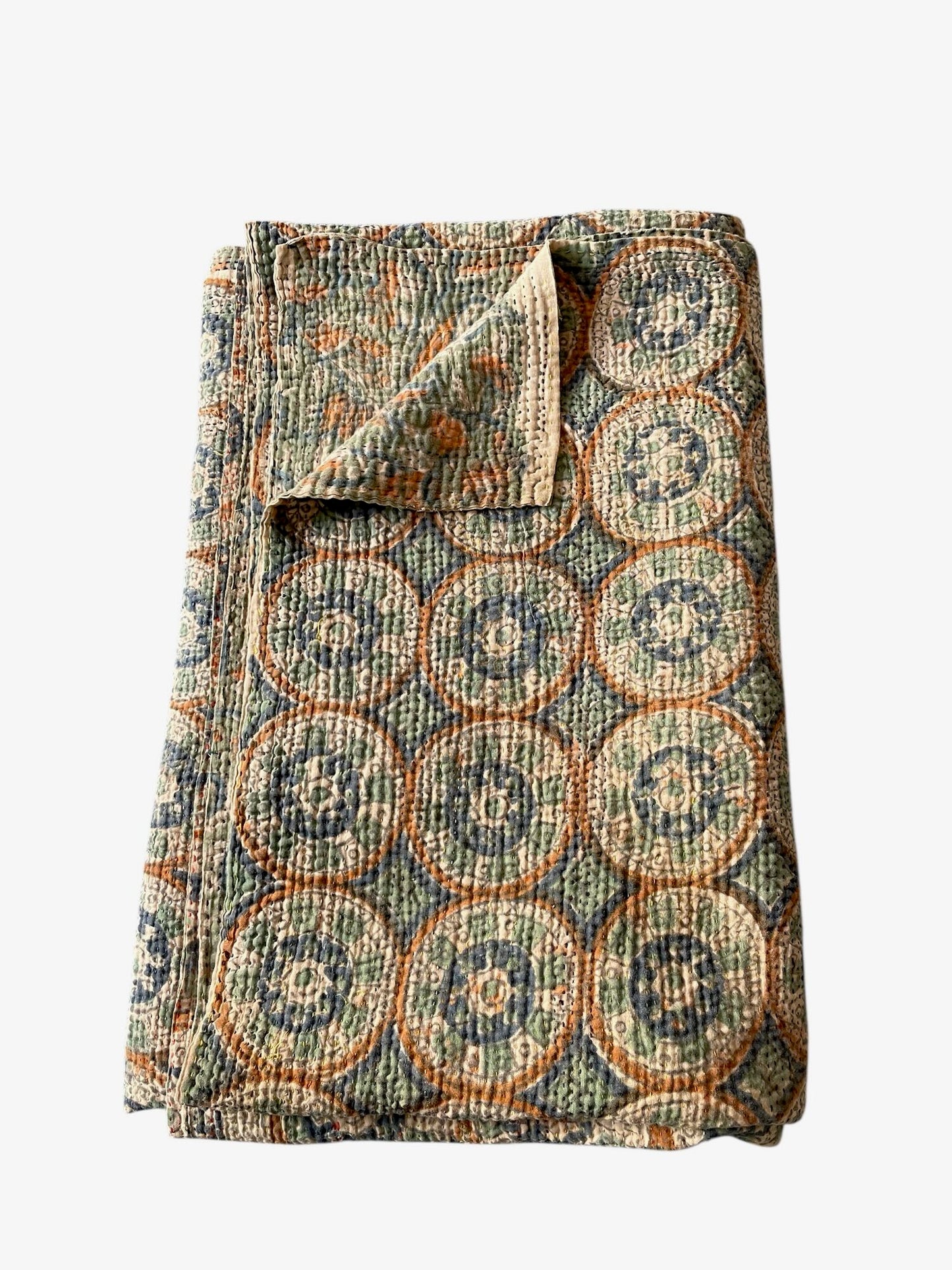 
                  
                    green blue autumn colour soft cotton kantha quilt sofa throw bedcover single washable pretty
                  
                