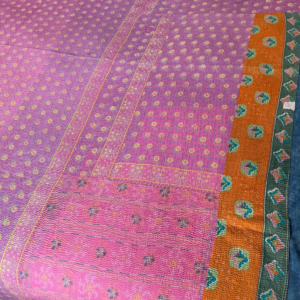 
                  
                    bright pink orange green kantha quilt sofa throw bedcover cotton comforter machine washable large
                  
                