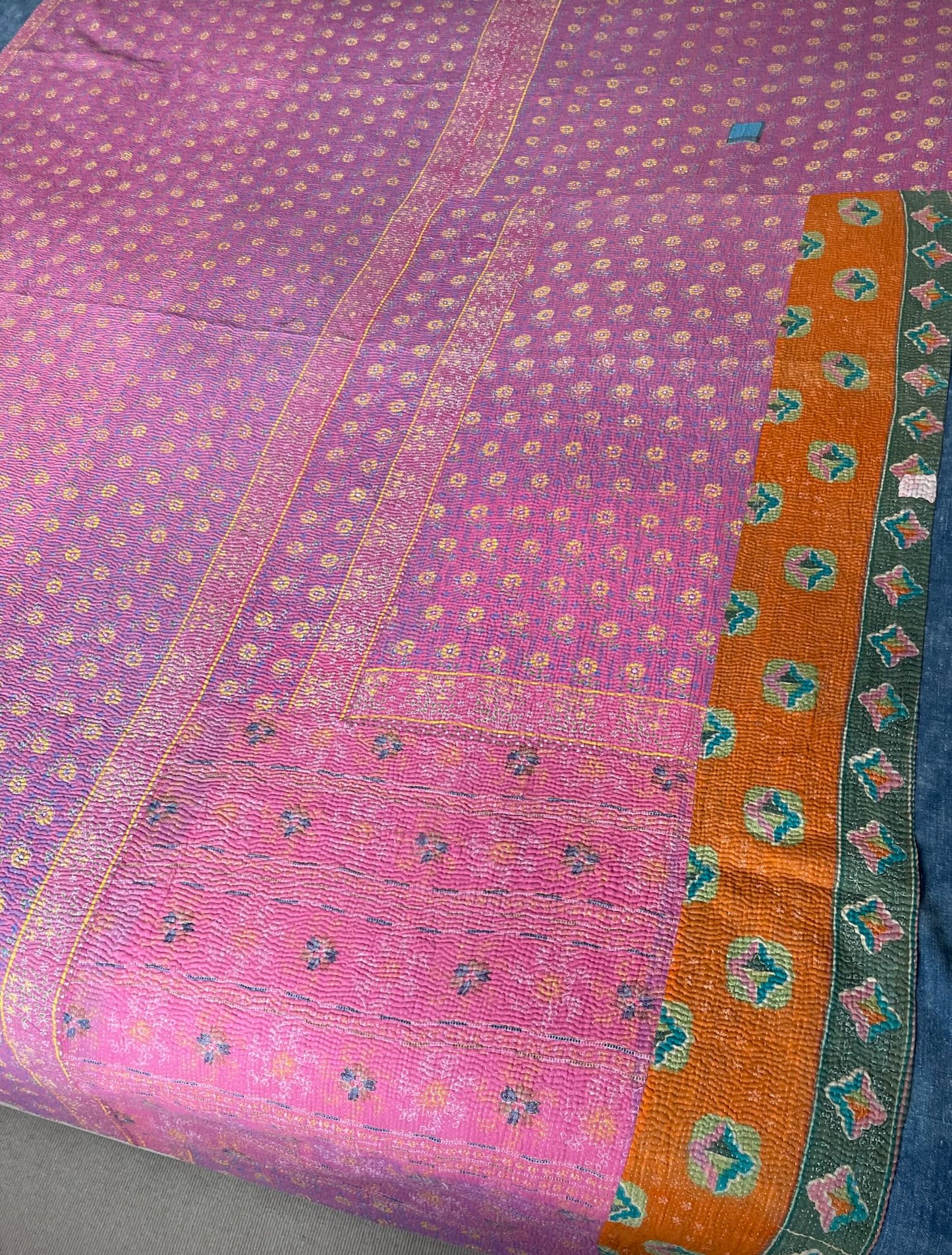 
                  
                    bright pink orange green kantha quilt sofa throw bedcover cotton comforter machine washable large
                  
                