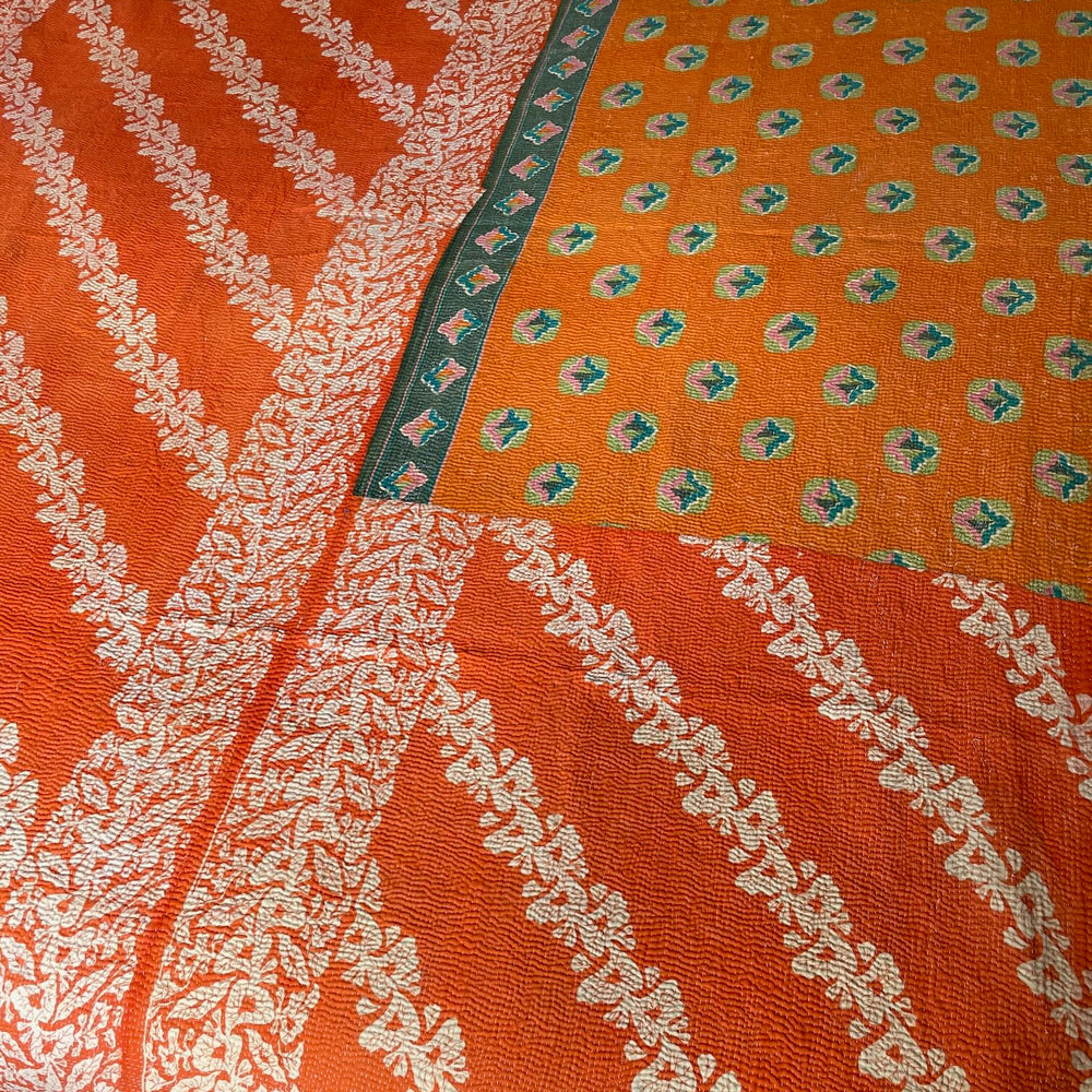 
                  
                    bright pink orange green kantha quilt sofa throw bedcover cotton comforter machine washable large
                  
                