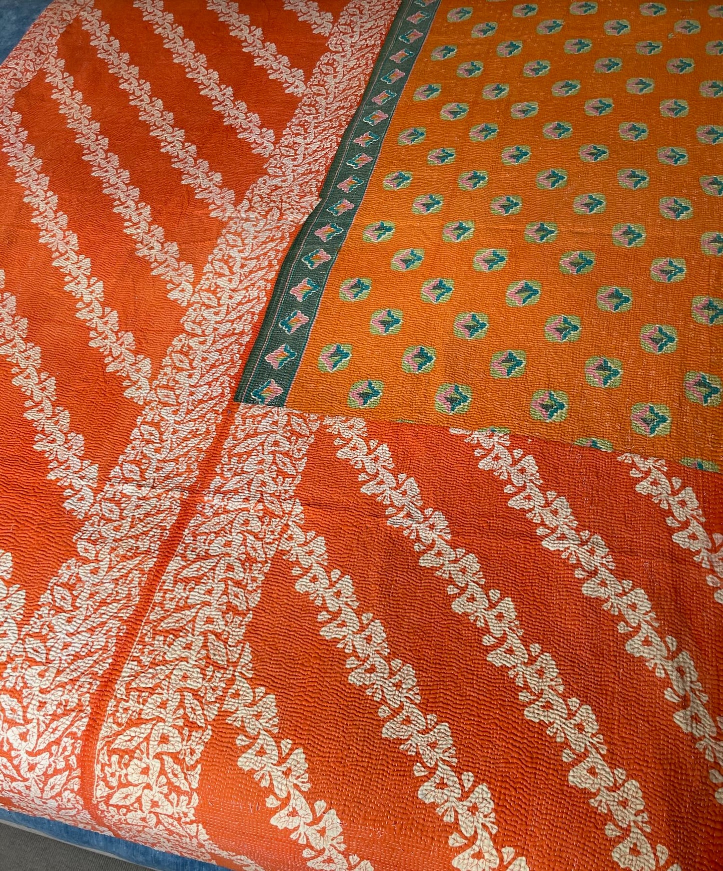 
                  
                    bright pink orange green kantha quilt sofa throw bedcover cotton comforter machine washable large
                  
                