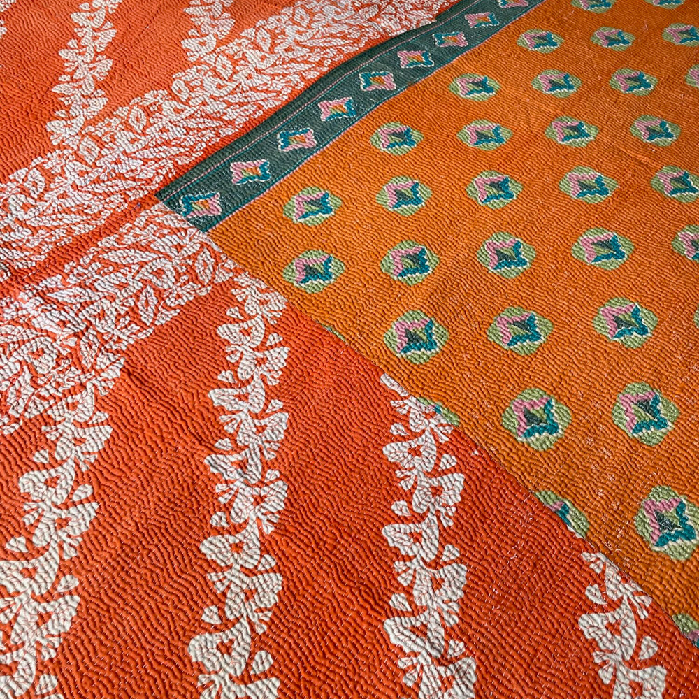 
                  
                    bright pink orange green kantha quilt sofa throw bedcover cotton comforter machine washable large
                  
                