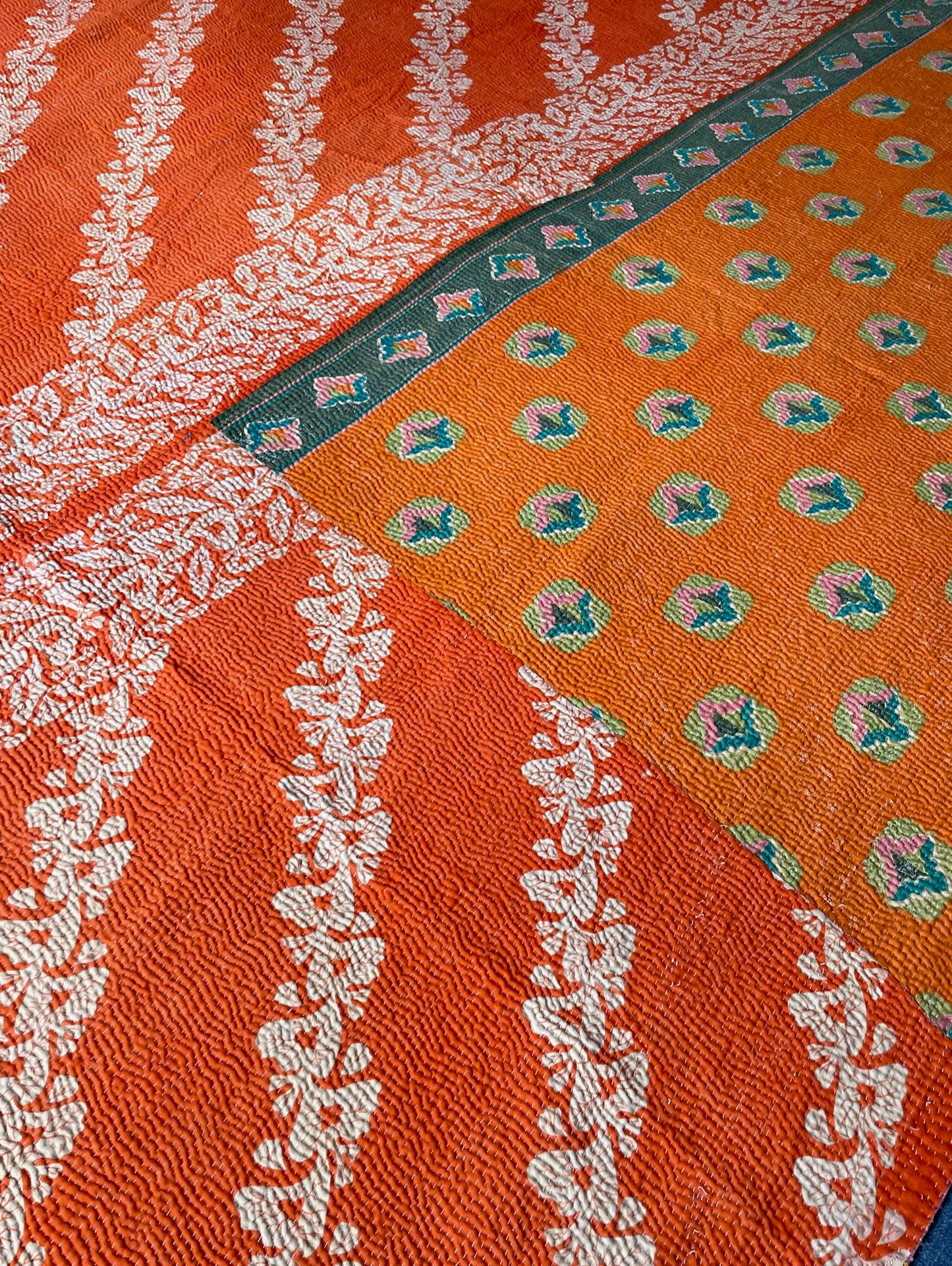 
                  
                    bright pink orange green kantha quilt sofa throw bedcover cotton comforter machine washable large
                  
                
