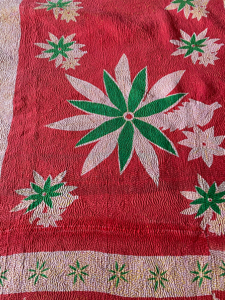 red orange green kantha bedspread cotton sofa throw large hand stitched quilt machine washable