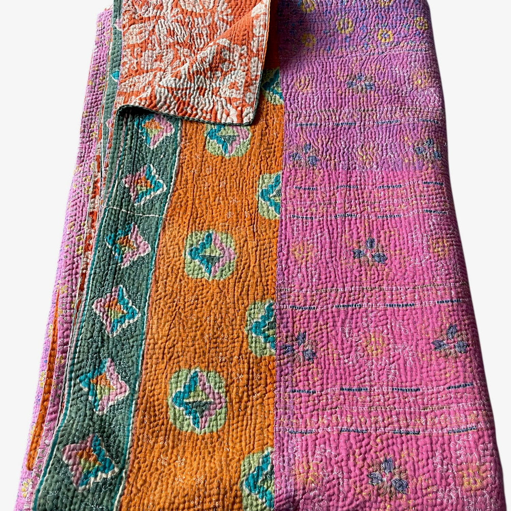 
                  
                    bright pink orange green kantha quilt sofa throw bedcover cotton comforter machine washable large
                  
                