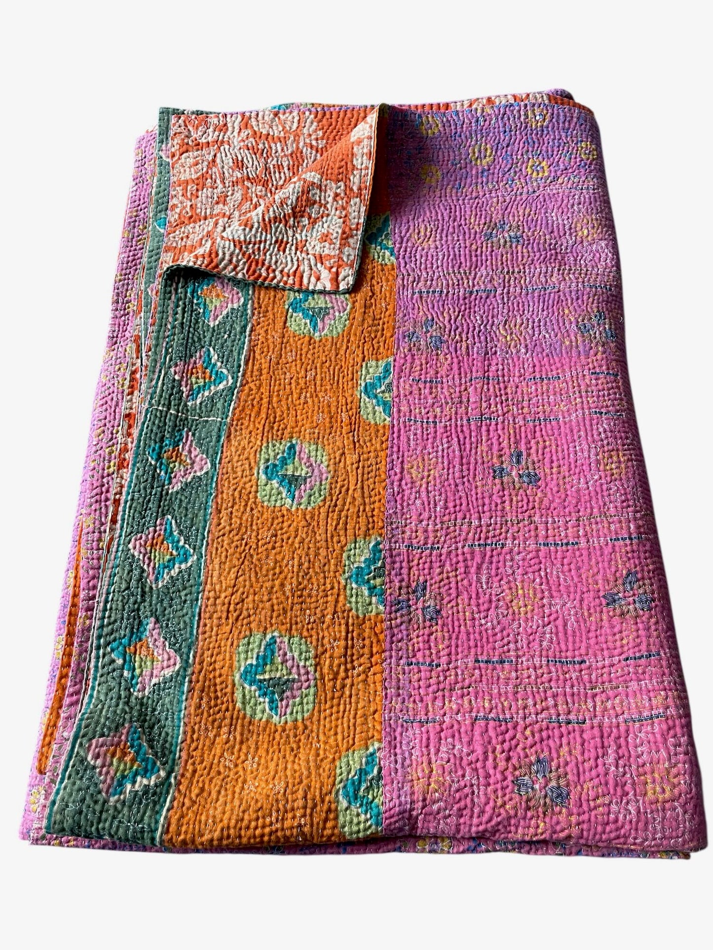 
                  
                    bright pink orange green kantha quilt sofa throw bedcover cotton comforter machine washable large
                  
                