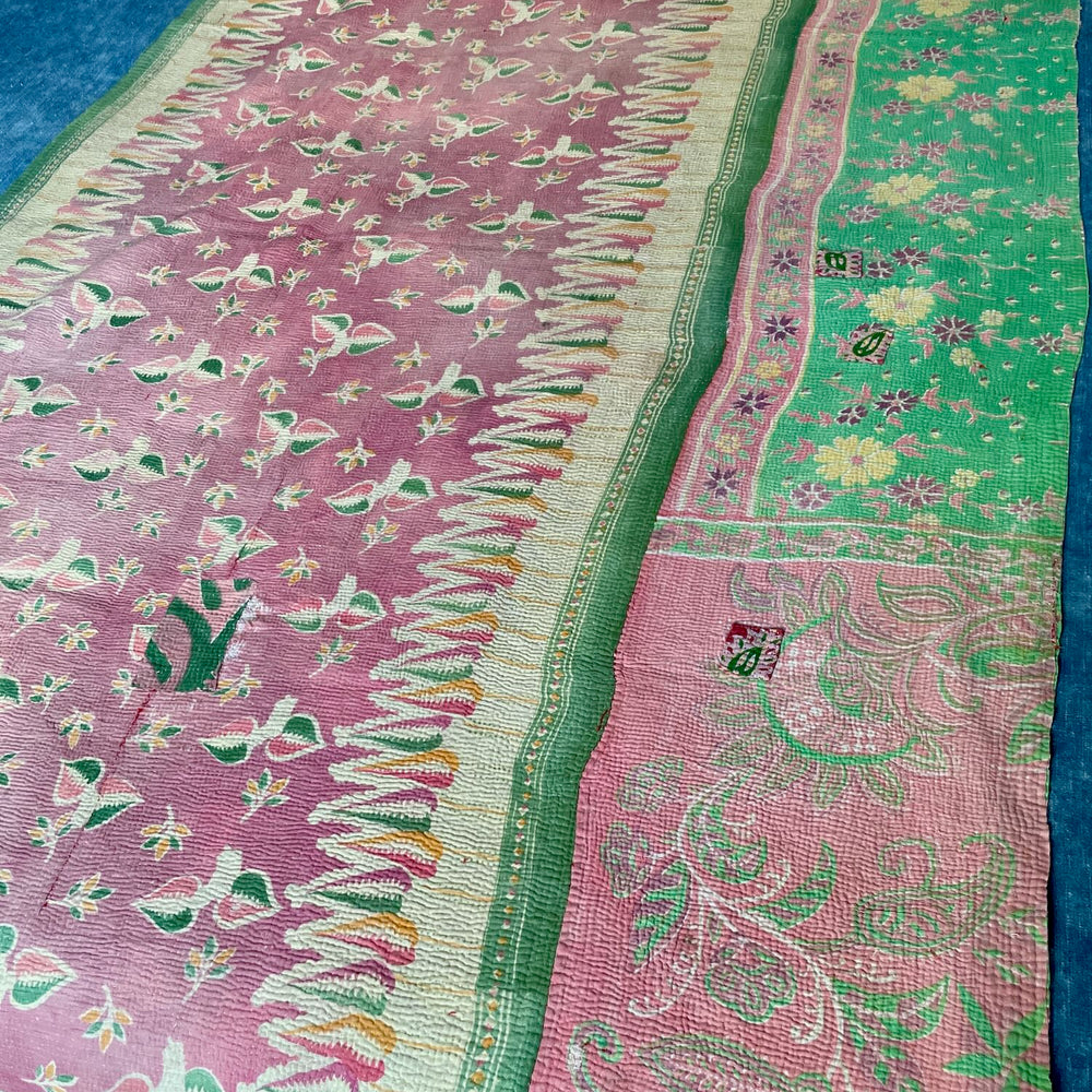
                  
                    pink green cotton quilt kantha bedspread bedcover sofa throw blanket pretty single washable
                  
                