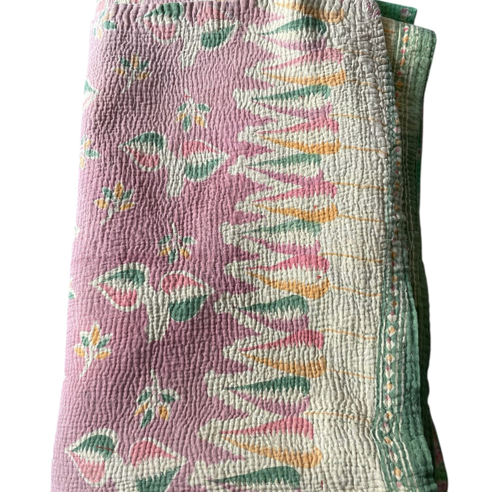 
                  
                    pink green cotton quilt kantha bedspread bedcover sofa throw blanket pretty single washable
                  
                