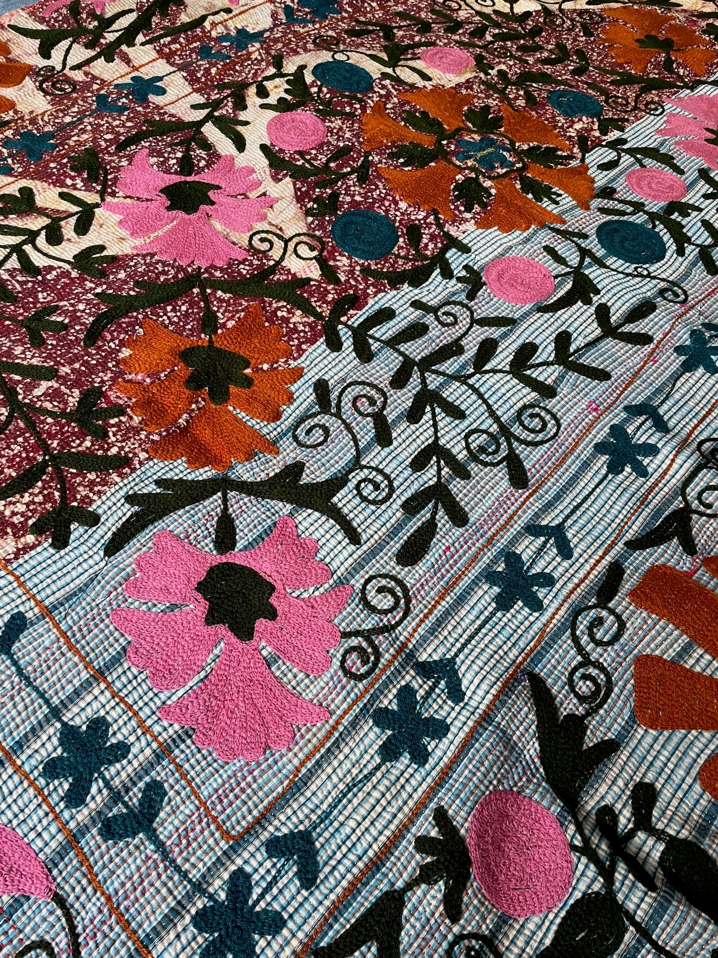 bright pink blue purple suzani embroidered quilt sofa throw wall hanging cotton washable single