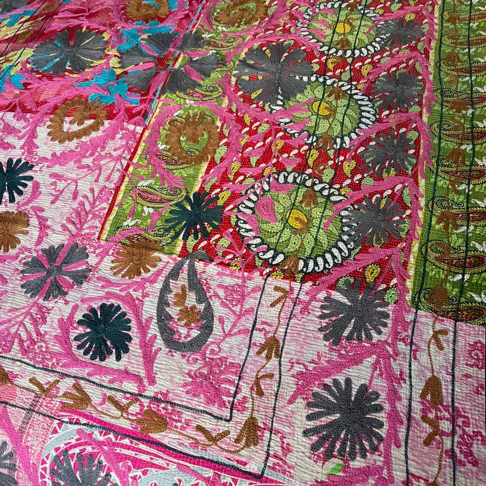 
                  
                    pink green red blue suzani quilt kantha throw bedspread wall hanging cotton large king washable
                  
                