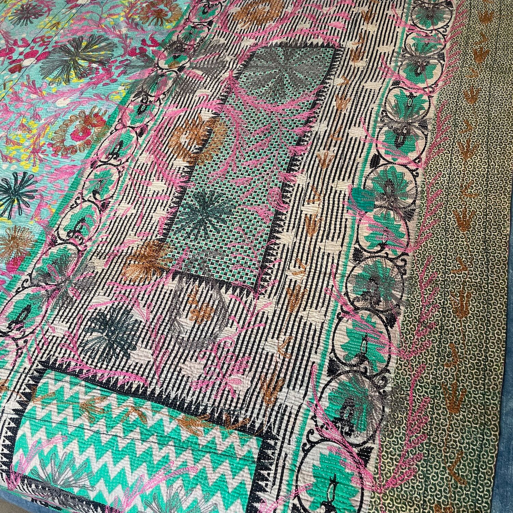 
                  
                    pink green red blue suzani quilt kantha throw bedspread wall hanging cotton large king washable
                  
                