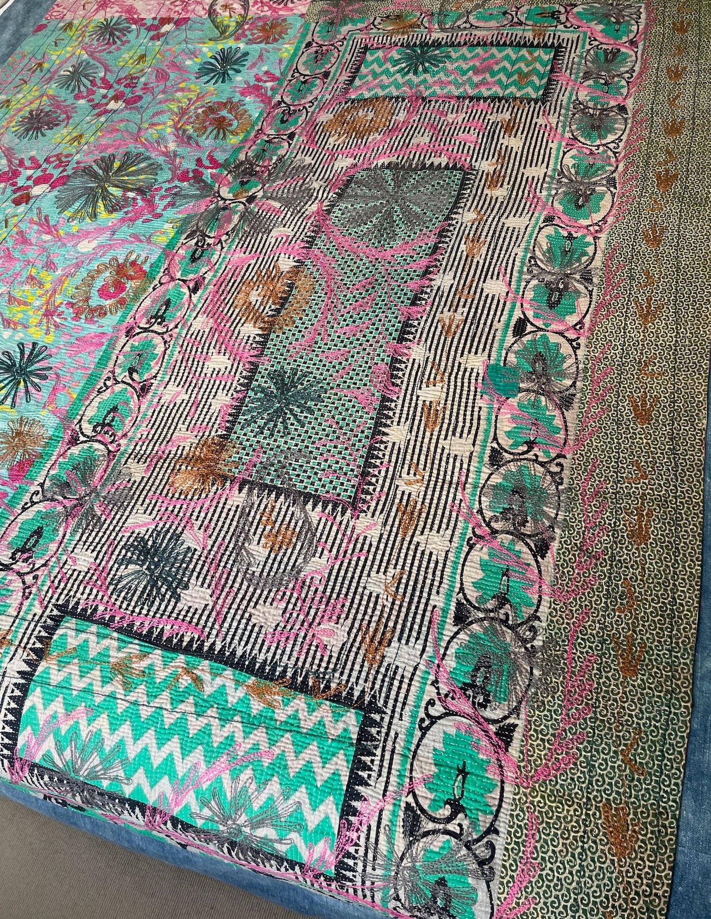 
                  
                    pink green red blue suzani quilt kantha throw bedspread wall hanging cotton large king washable
                  
                
