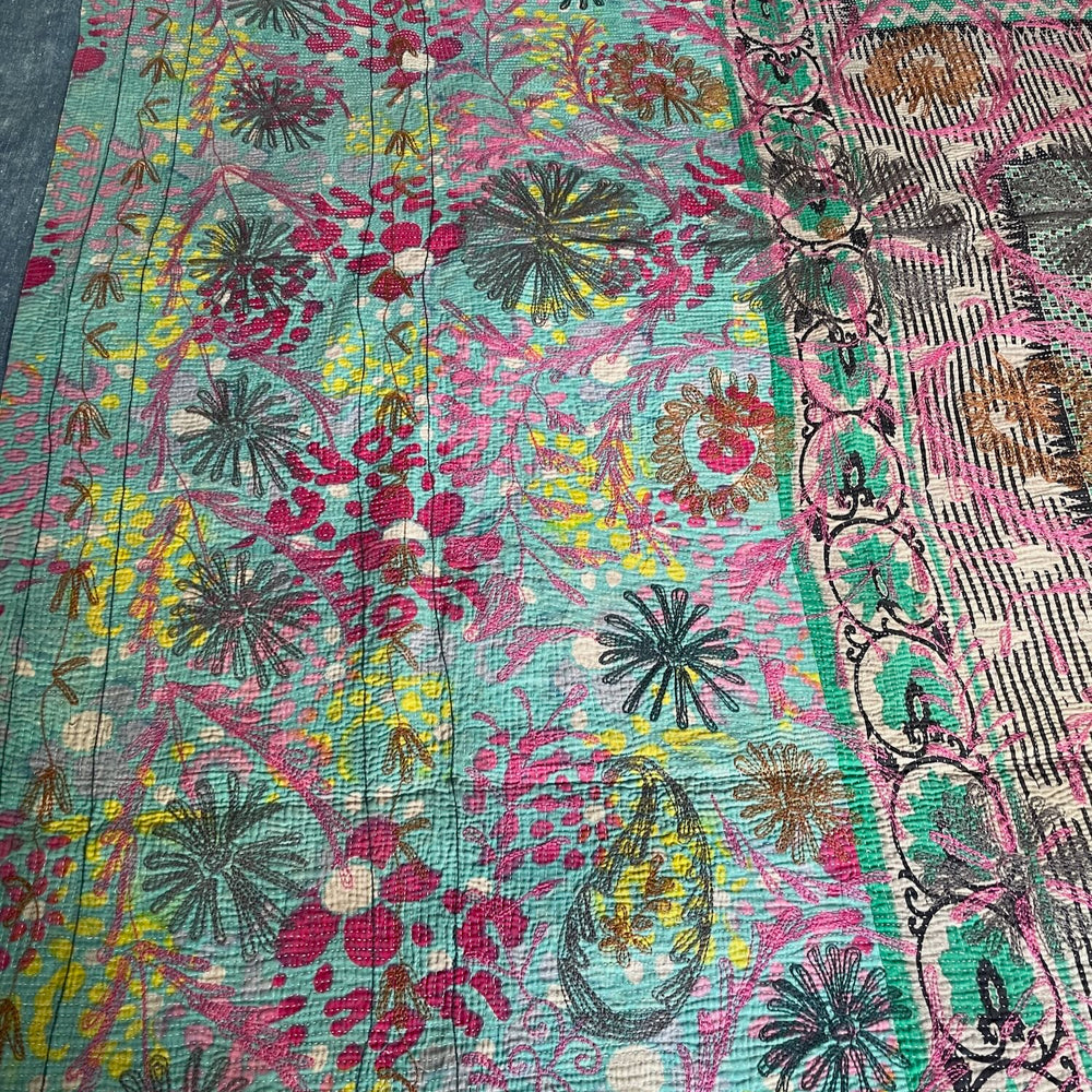 
                  
                    pink green red blue suzani quilt kantha throw bedspread wall hanging cotton large king washable
                  
                