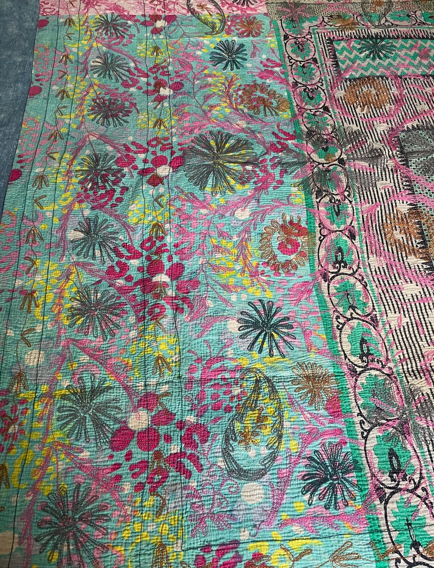
                  
                    pink green red blue suzani quilt kantha throw bedspread wall hanging cotton large king washable
                  
                