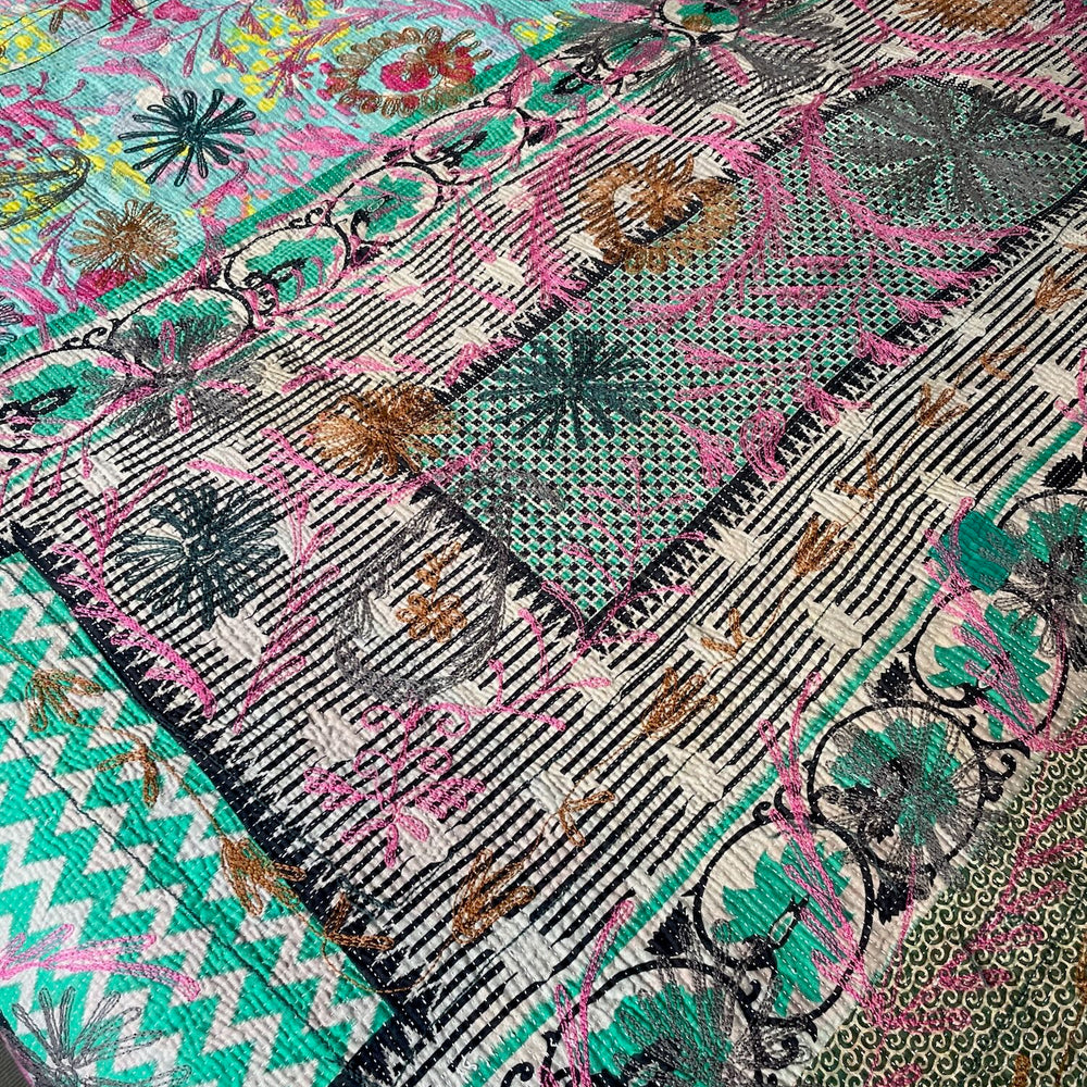 
                  
                    pink green red blue suzani quilt kantha throw bedspread wall hanging cotton large king washable
                  
                