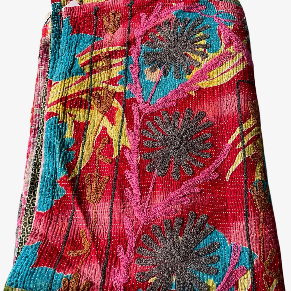 
                  
                    pink green red blue suzani quilt kantha throw bedspread wall hanging cotton large king washable
                  
                
