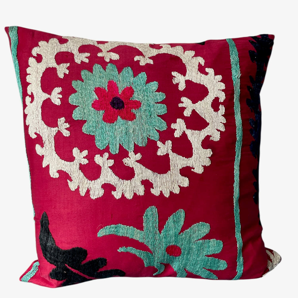
                  
                    vintage suzani embroidered cushions square pillows pair two red yellow blue green hand made
                  
                