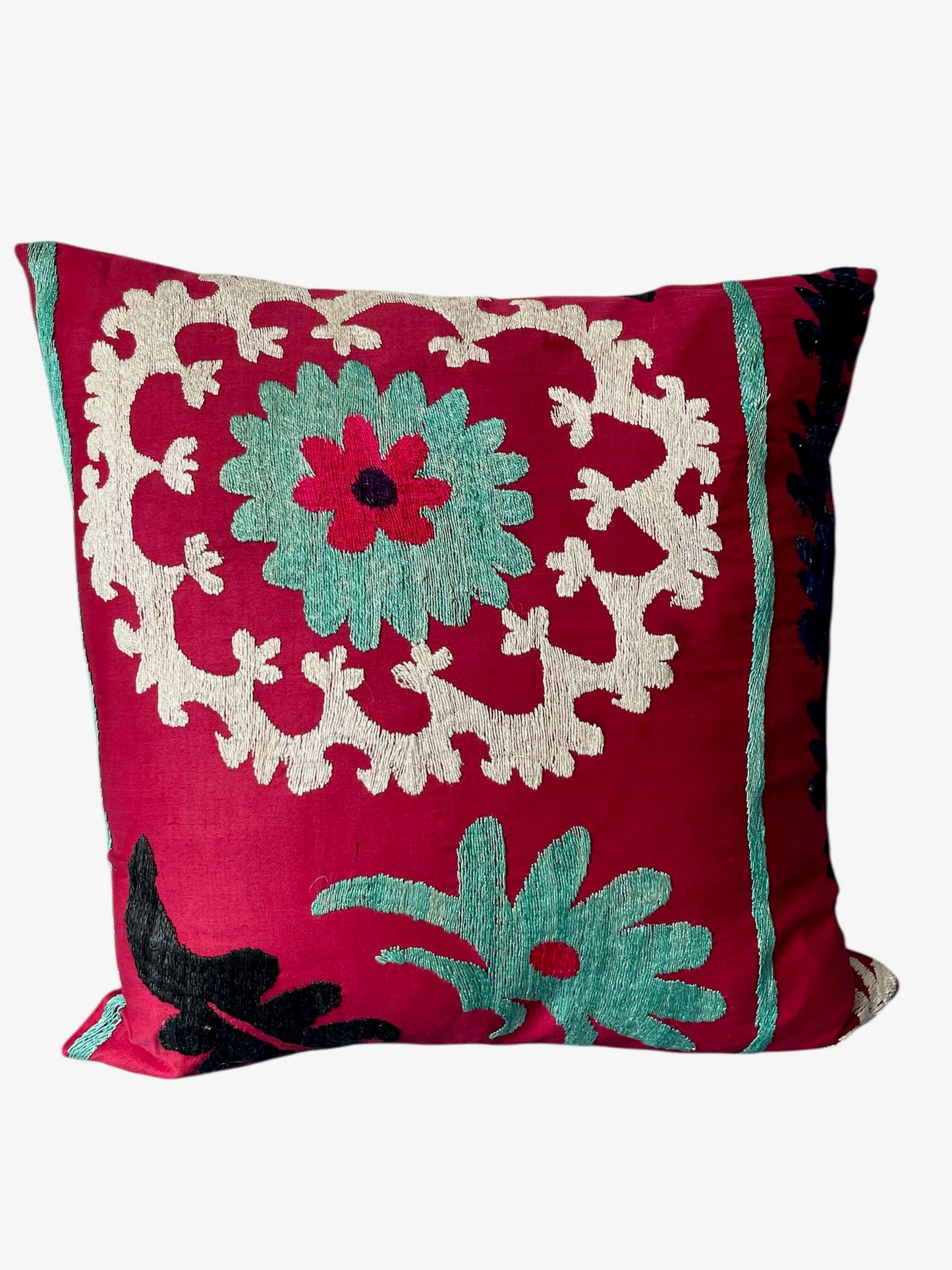 
                  
                    vintage suzani embroidered cushions square pillows pair two red yellow blue green hand made
                  
                