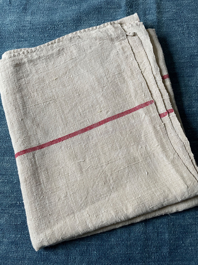 antique french linen cloth tablecloth table linen red stripe rustic farmhouse sewing material
