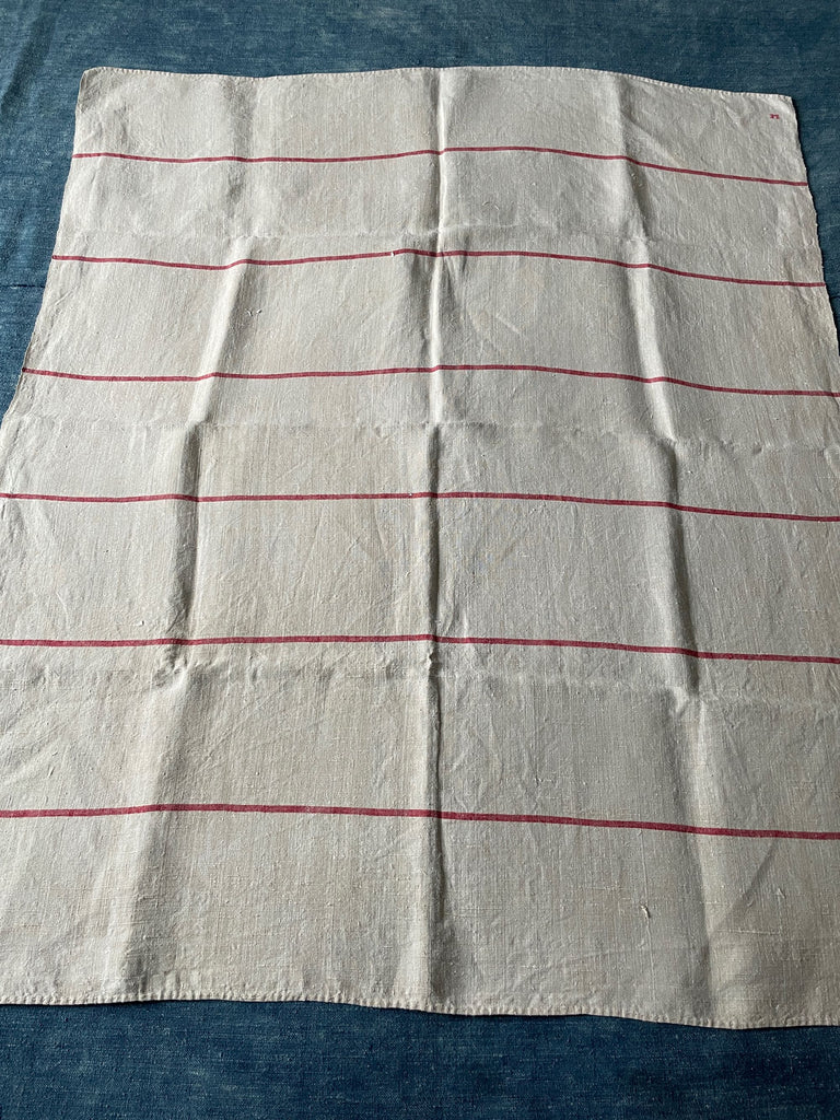 antique french linen cloth tablecloth table linen red stripe rustic farmhouse sewing material