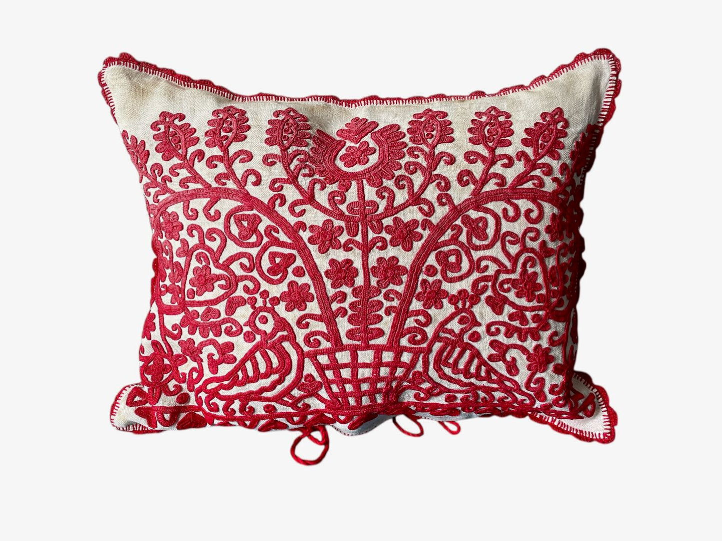 
                  
                    red embroidered cushion irasos pillow bird flowers cream linen feather pad transylvanian folk art
                  
                
