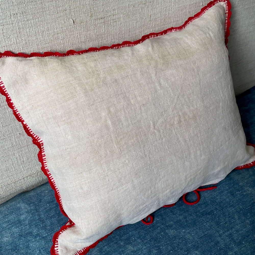 
                  
                    red embroidered cushion irasos pillow bird flowers cream linen feather pad transylvanian folk art
                  
                