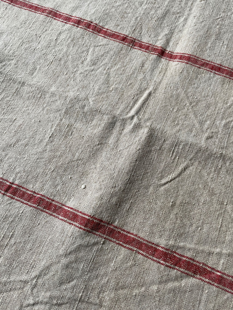 antique french hemp tablecloth rustic chanvre nappe red stripe for blinds, cushions farmhouse 