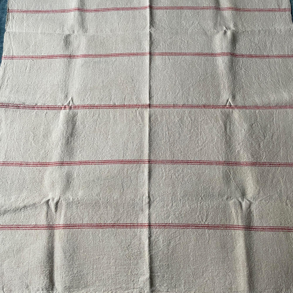 
                  
                    antique french hemp cloth for table, cushions or upholstery natural soft grey with red stripe
                  
                
