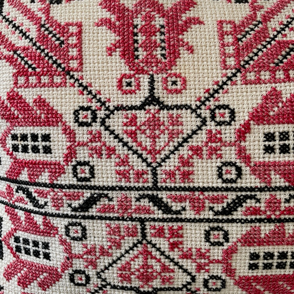 
                  
                    red black cushion cross stitch embroidered pillow sofa throw folk art vintage hungarian textile
                  
                
