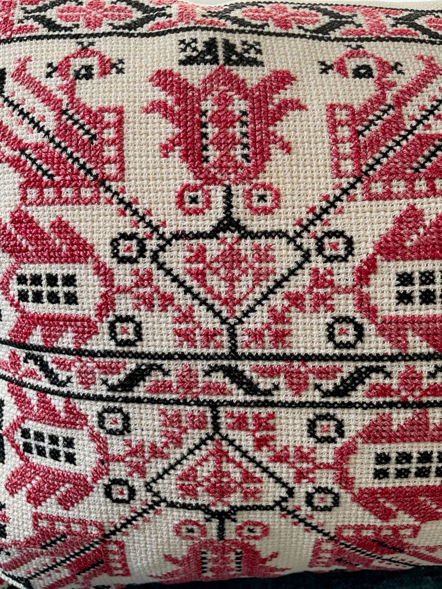 
                  
                    red black cushion cross stitch embroidered pillow sofa throw folk art vintage hungarian textile
                  
                