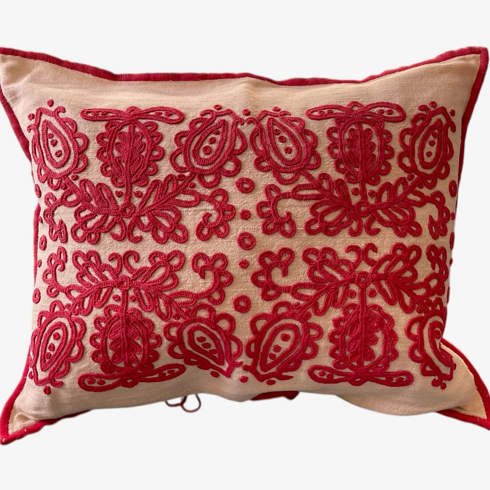 red irasos embroidered cushion vintage pillow hungarian floral folk art textile sofa throw 