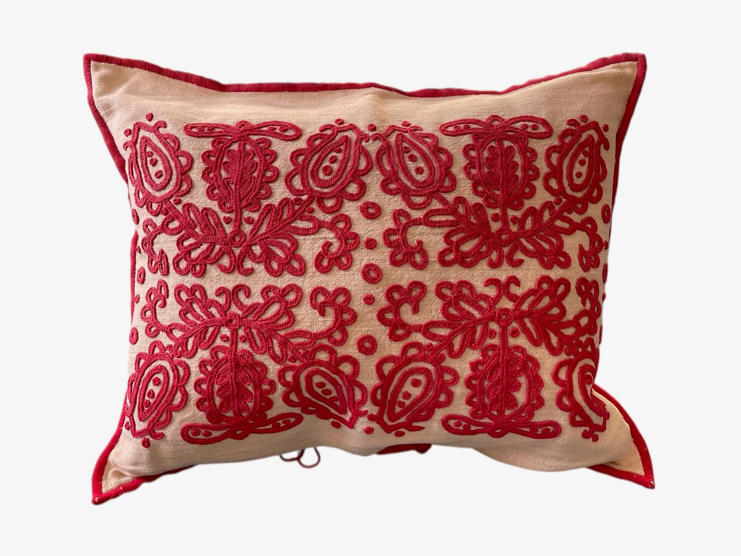 red irasos embroidered cushion vintage pillow hungarian floral folk art textile sofa throw 