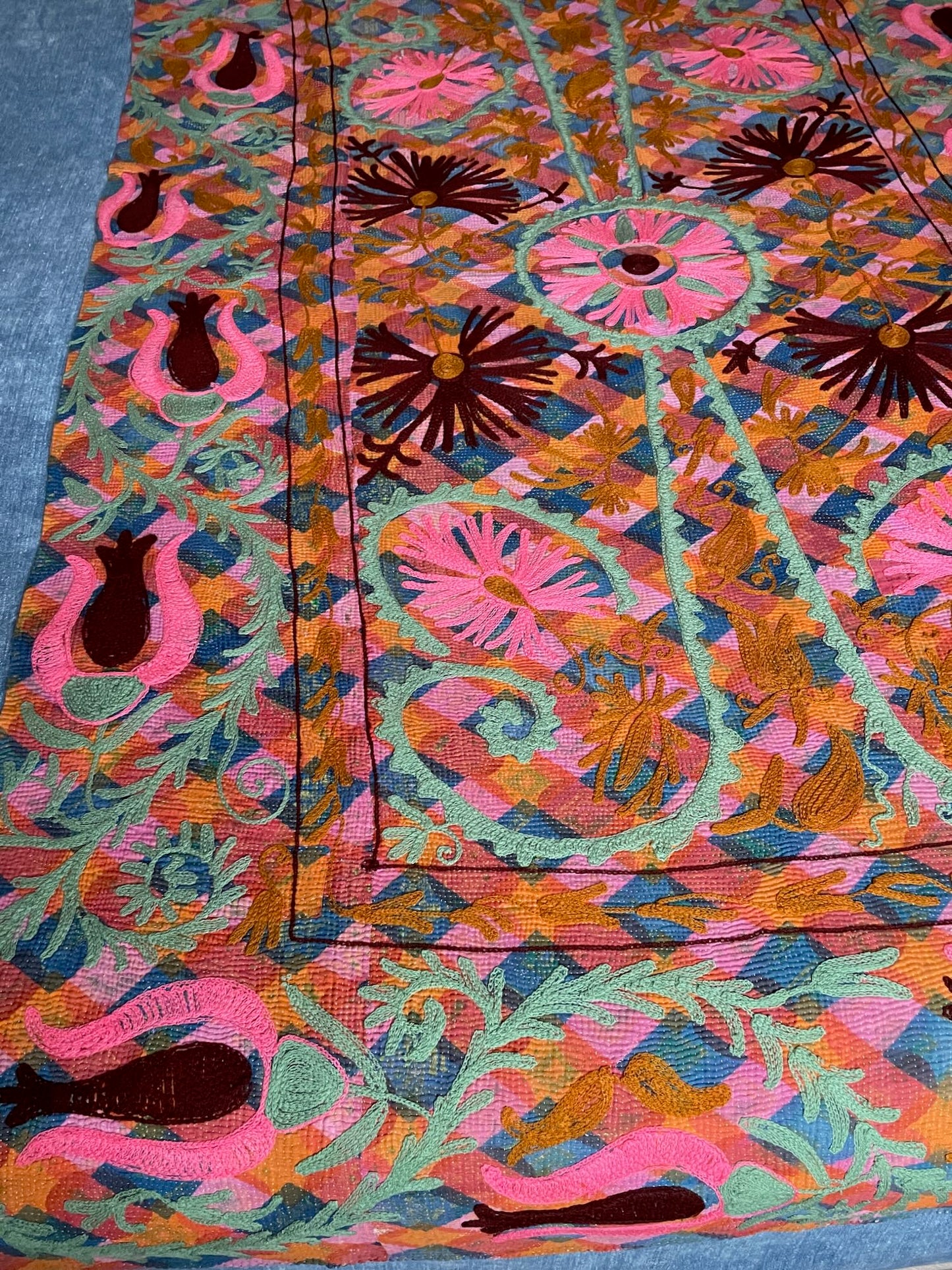 bright colourful kantha quilt suzani embroidered bedcover wall hanging single double washable