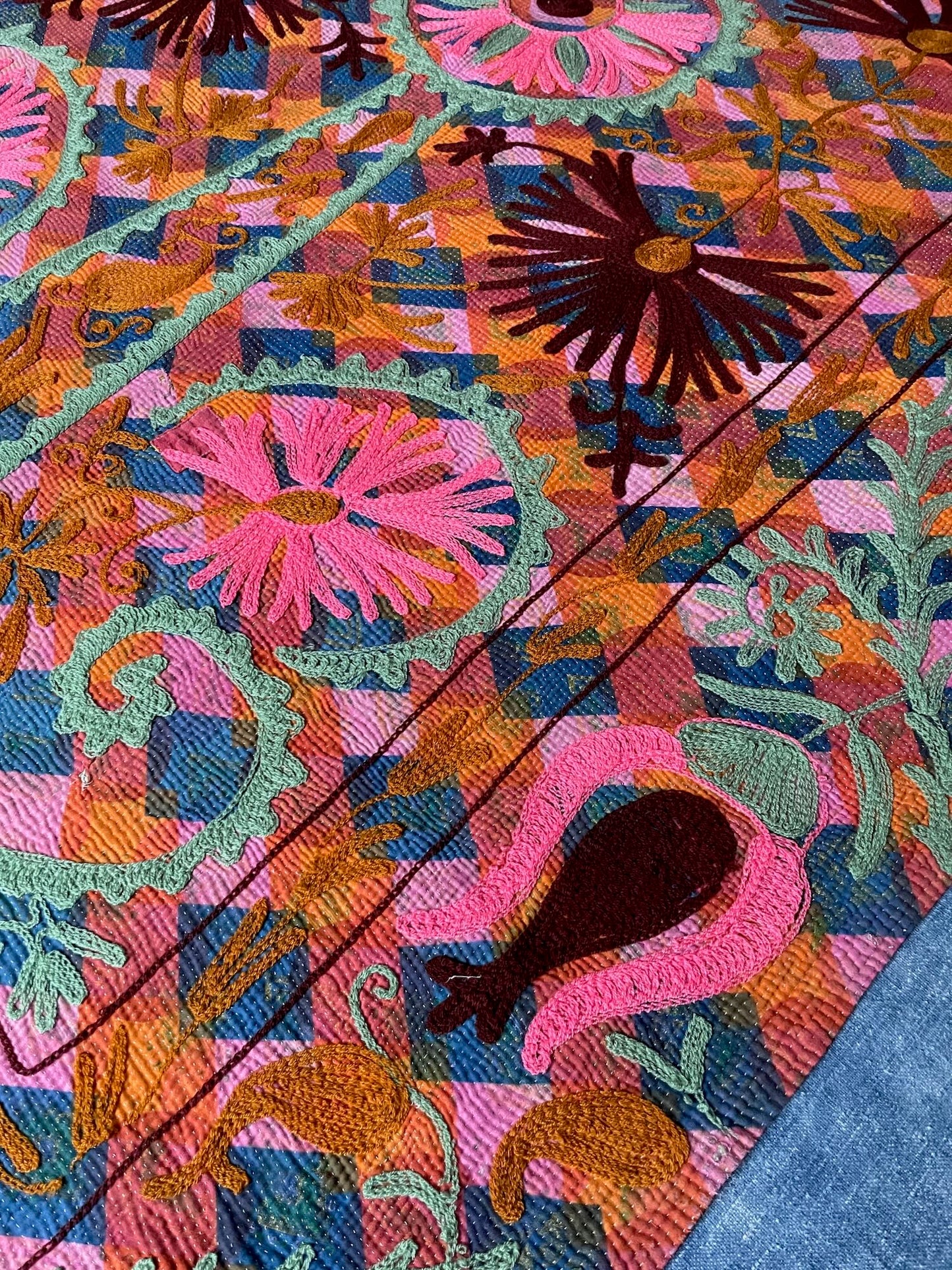 
                  
                    bright colourful kantha quilt suzani embroidered bedcover wall hanging single double washable
                  
                