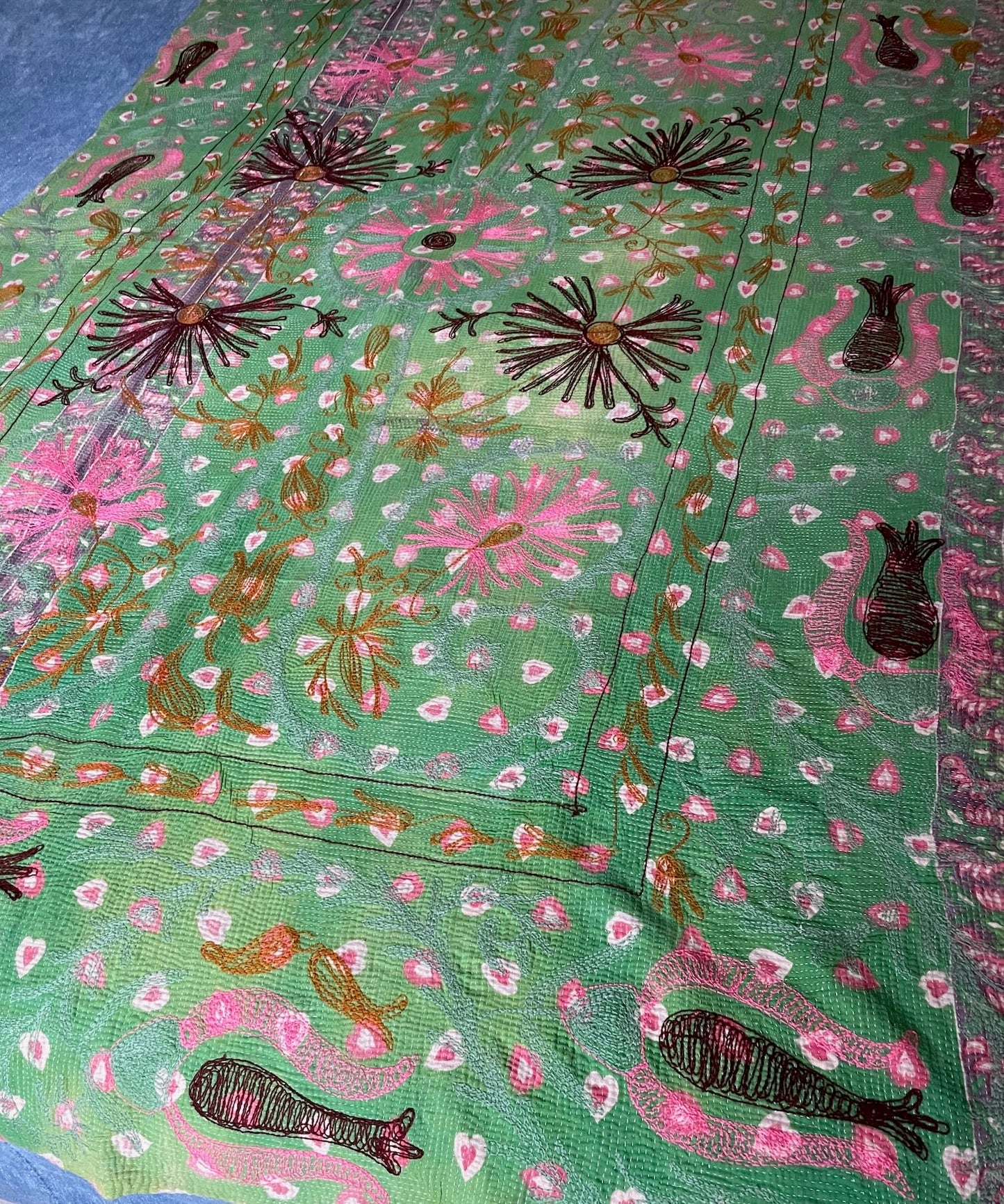 
                  
                    bright colourful kantha quilt suzani embroidered bedcover wall hanging single double washable
                  
                