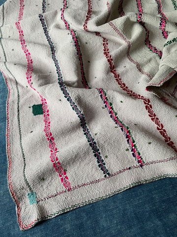 white pink embroidered kantha quilt cotton bedspread small sofa throw handmade artisan comforter