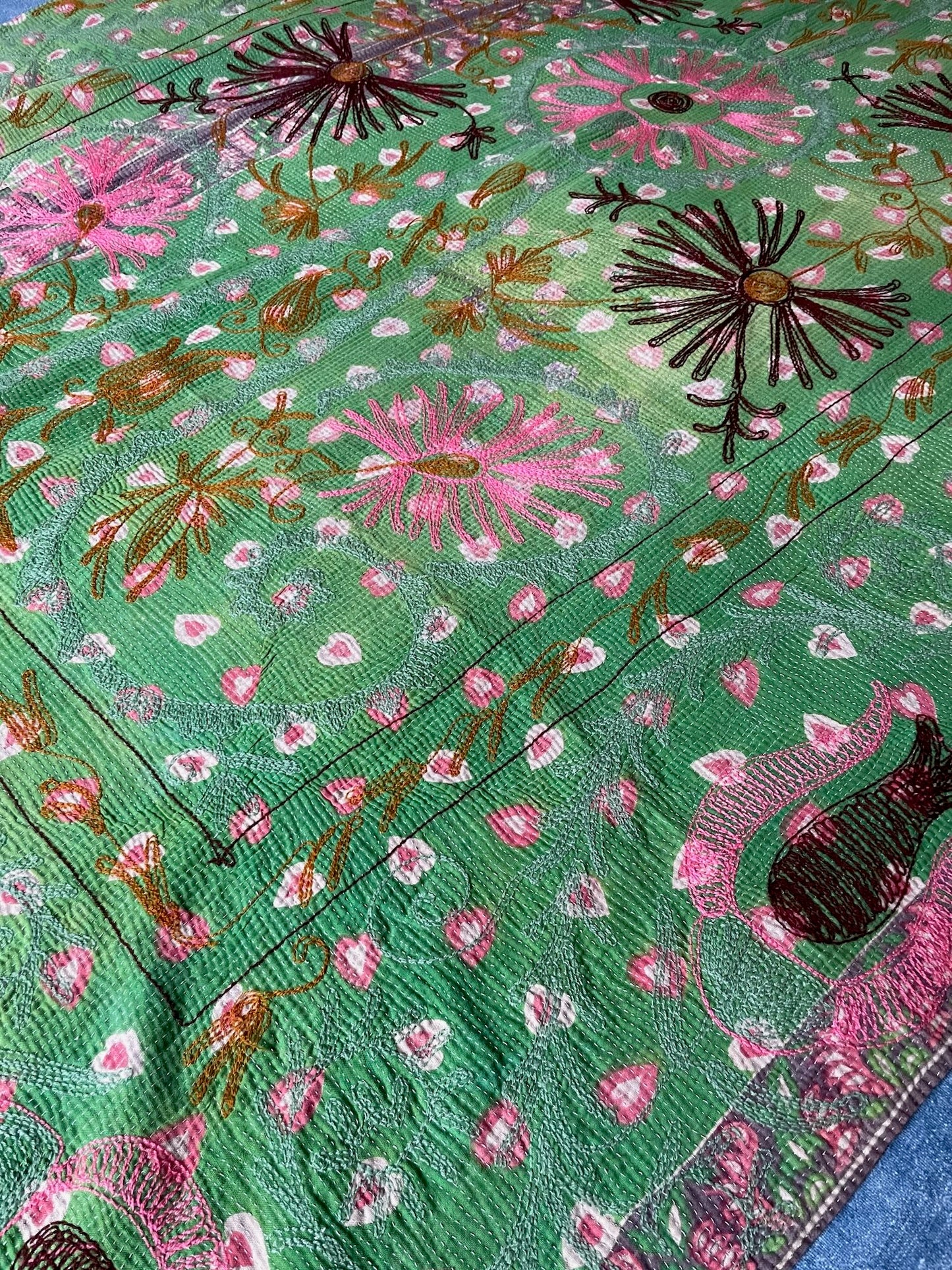 
                  
                    bright colourful kantha quilt suzani embroidered bedcover wall hanging single double washable
                  
                