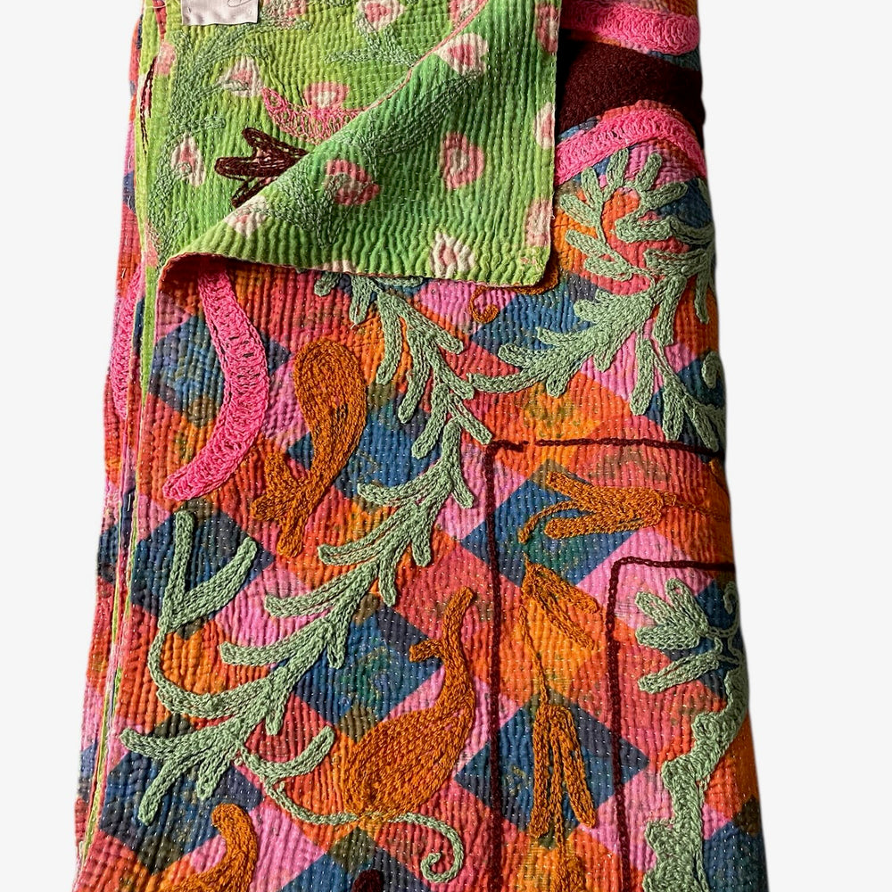 
                  
                    bright colourful kantha quilt suzani embroidered bedcover wall hanging single double washable
                  
                