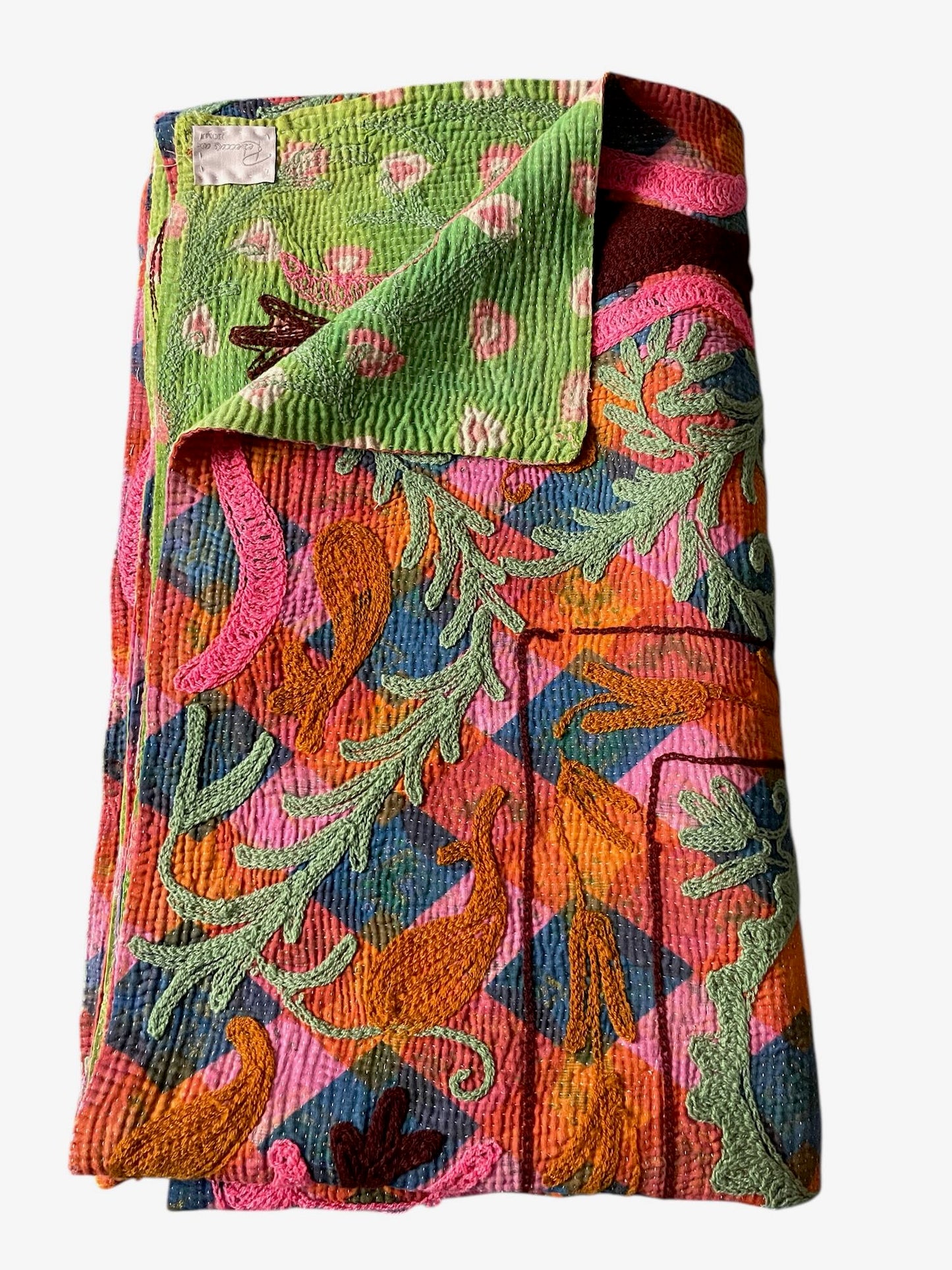 
                  
                    bright colourful kantha quilt suzani embroidered bedcover wall hanging single double washable
                  
                