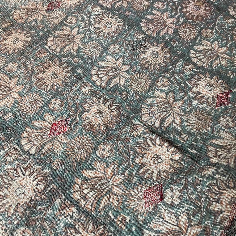 block print bedspread kantha quilt sofa throw cotton comforter fall colours leaves washable