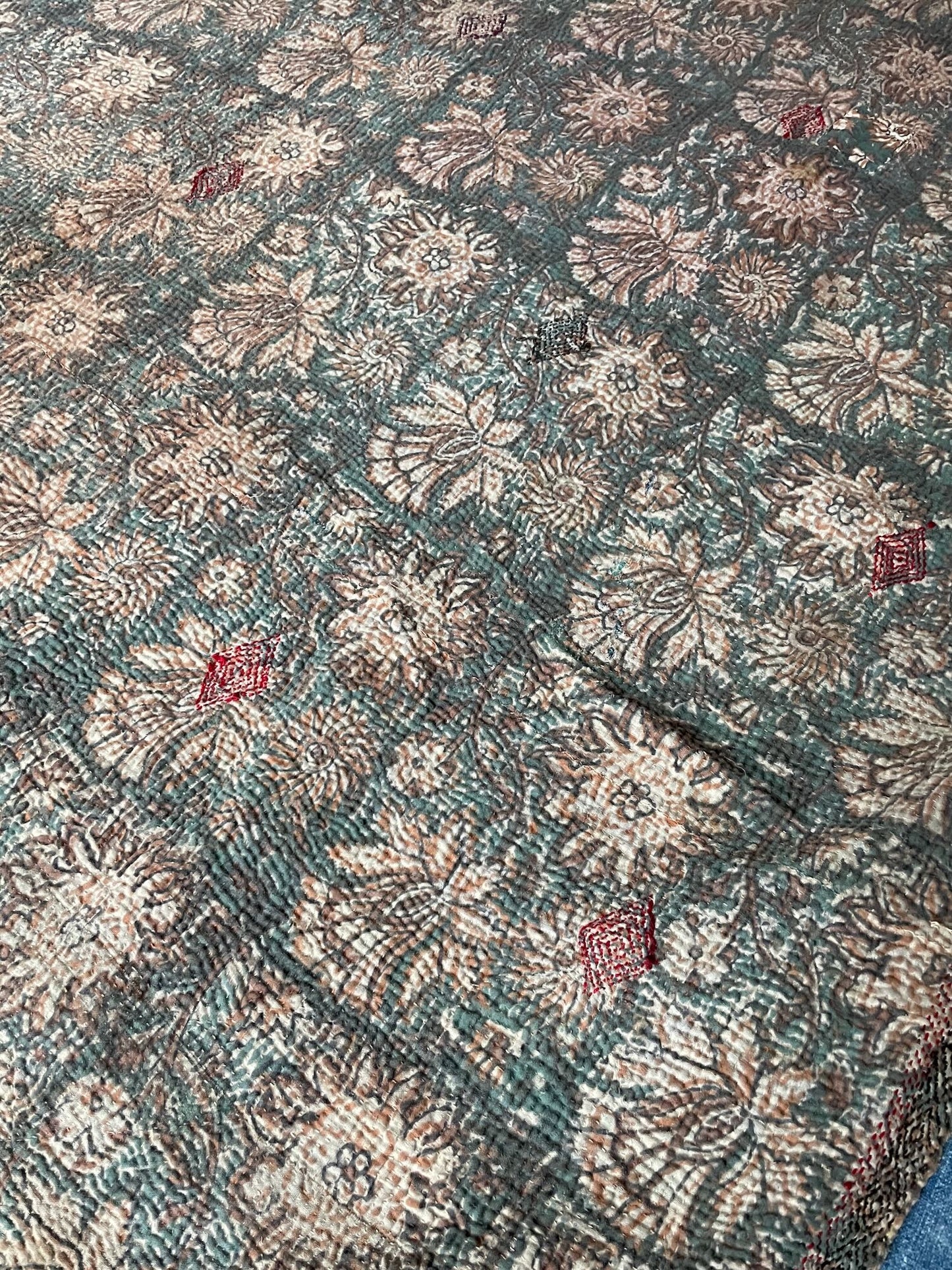 block print bedspread kantha quilt sofa throw cotton comforter fall colours leaves washable