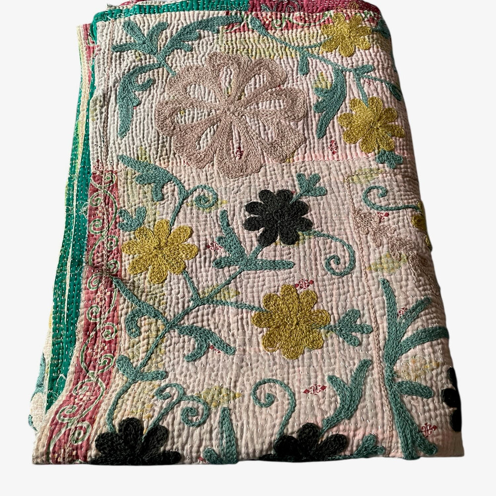 
                  
                    pretty pale pink kantha suzani style throw wall hanging sofa bedspread quilt embroidered washable
                  
                