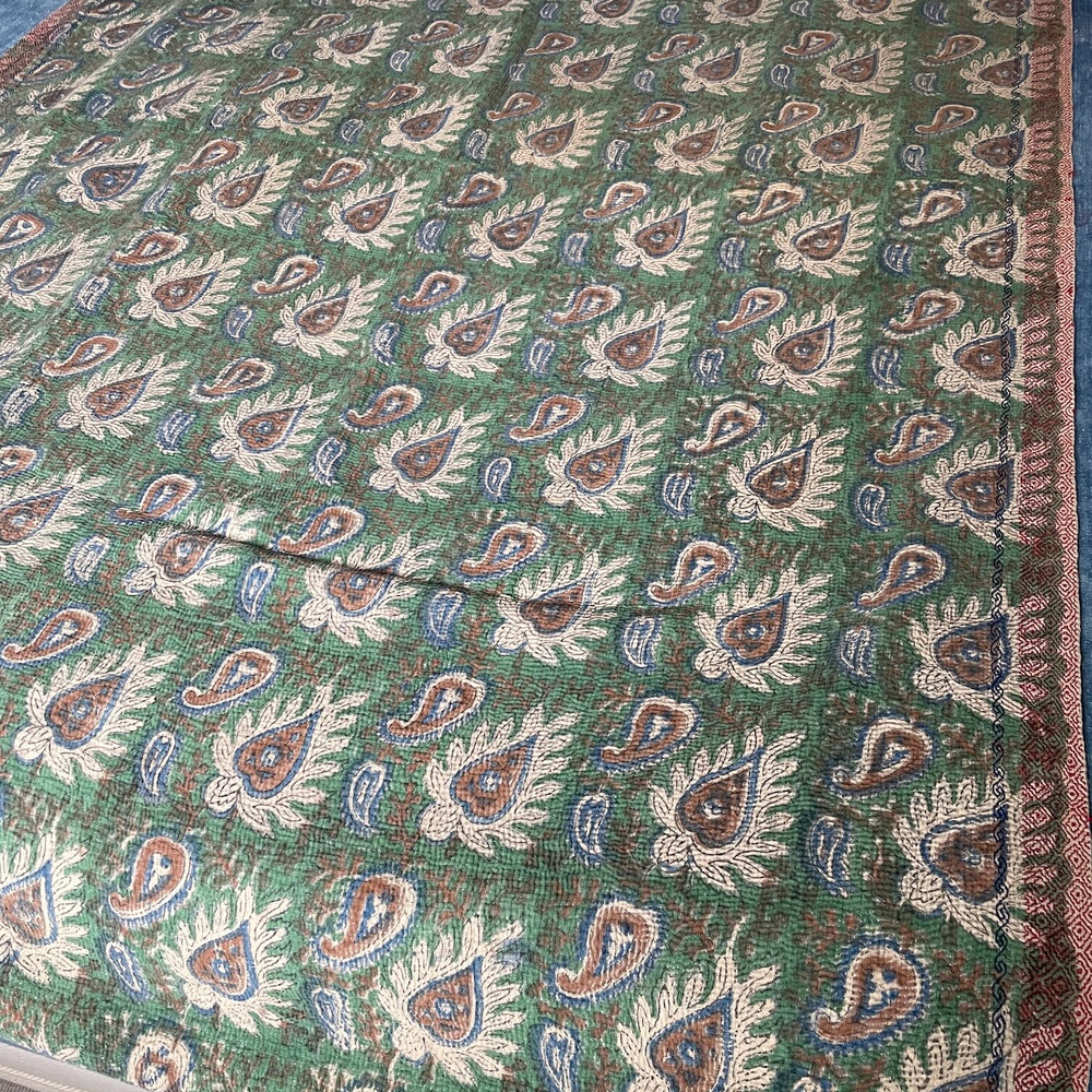 green brown fall colours kantha quilt cotton bedspread sofa throw single double washable comforter