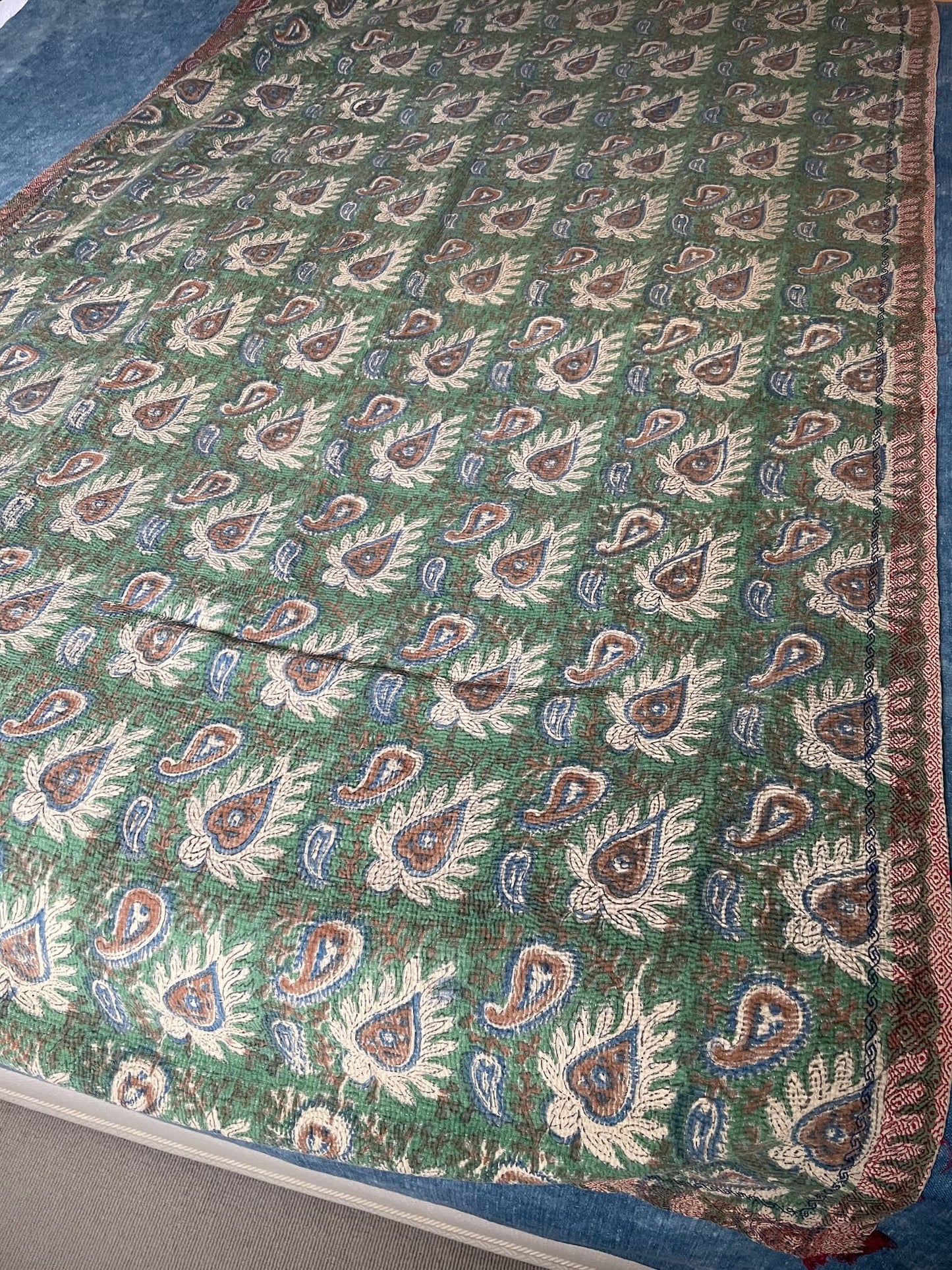 green brown fall colours kantha quilt cotton bedspread sofa throw single double washable comforter