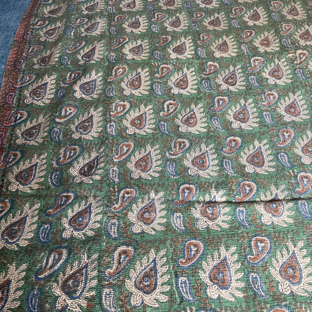 
                  
                    green brown fall colours kantha quilt cotton bedspread sofa throw single double washable comforter
                  
                