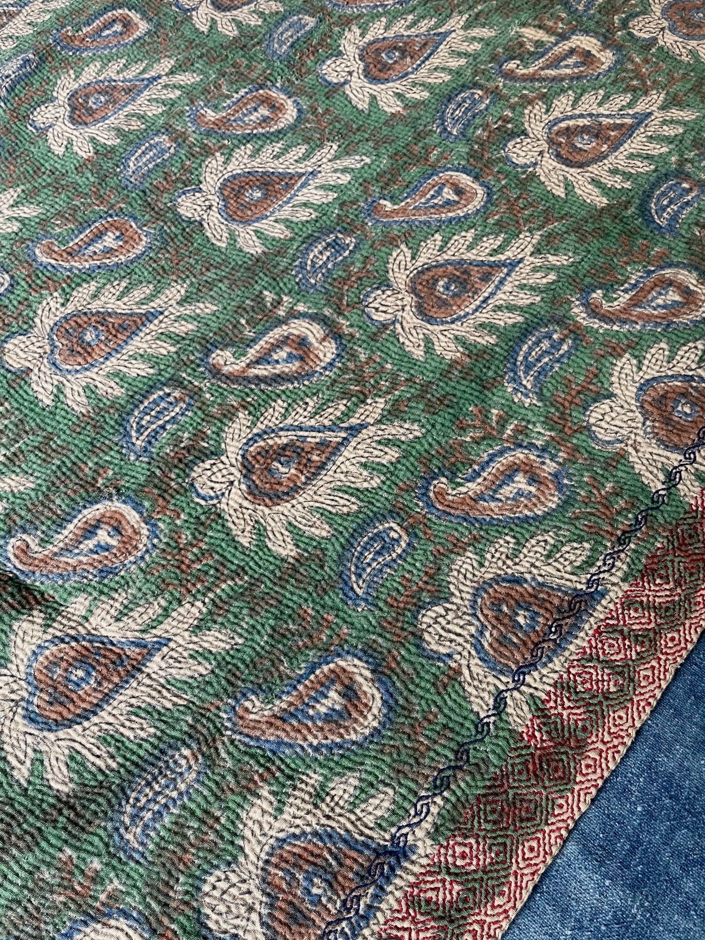 
                  
                    green brown fall colours kantha quilt cotton bedspread sofa throw single double washable comforter
                  
                