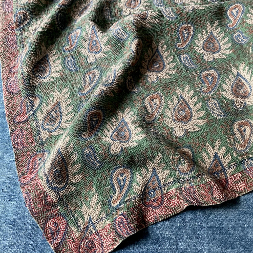 green brown fall colours kantha quilt cotton bedspread sofa throw single double washable comforter