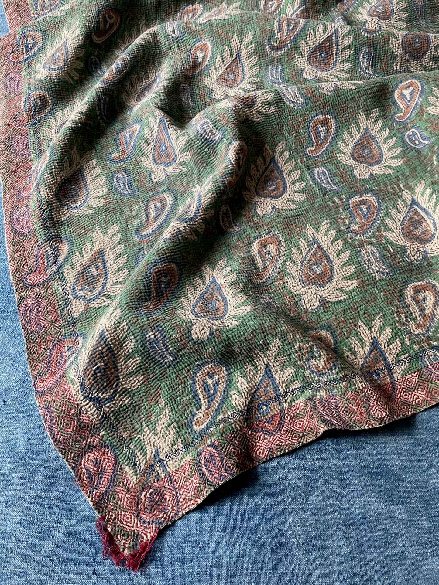 green brown fall colours kantha quilt cotton bedspread sofa throw single double washable comforter