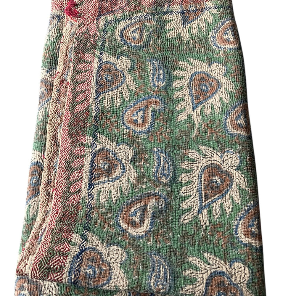 
                  
                    green brown fall colours kantha quilt cotton bedspread sofa throw single double washable comforter
                  
                