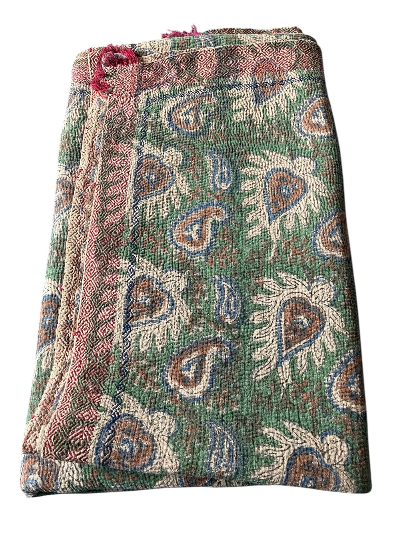 
                  
                    green brown fall colours kantha quilt cotton bedspread sofa throw single double washable comforter
                  
                